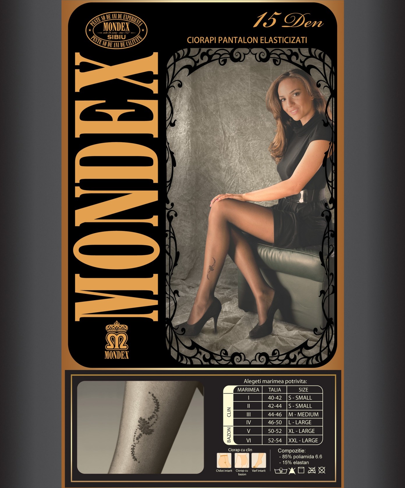 Ciorapi pantalon elasticizati cu model, 15 den - 9007-1