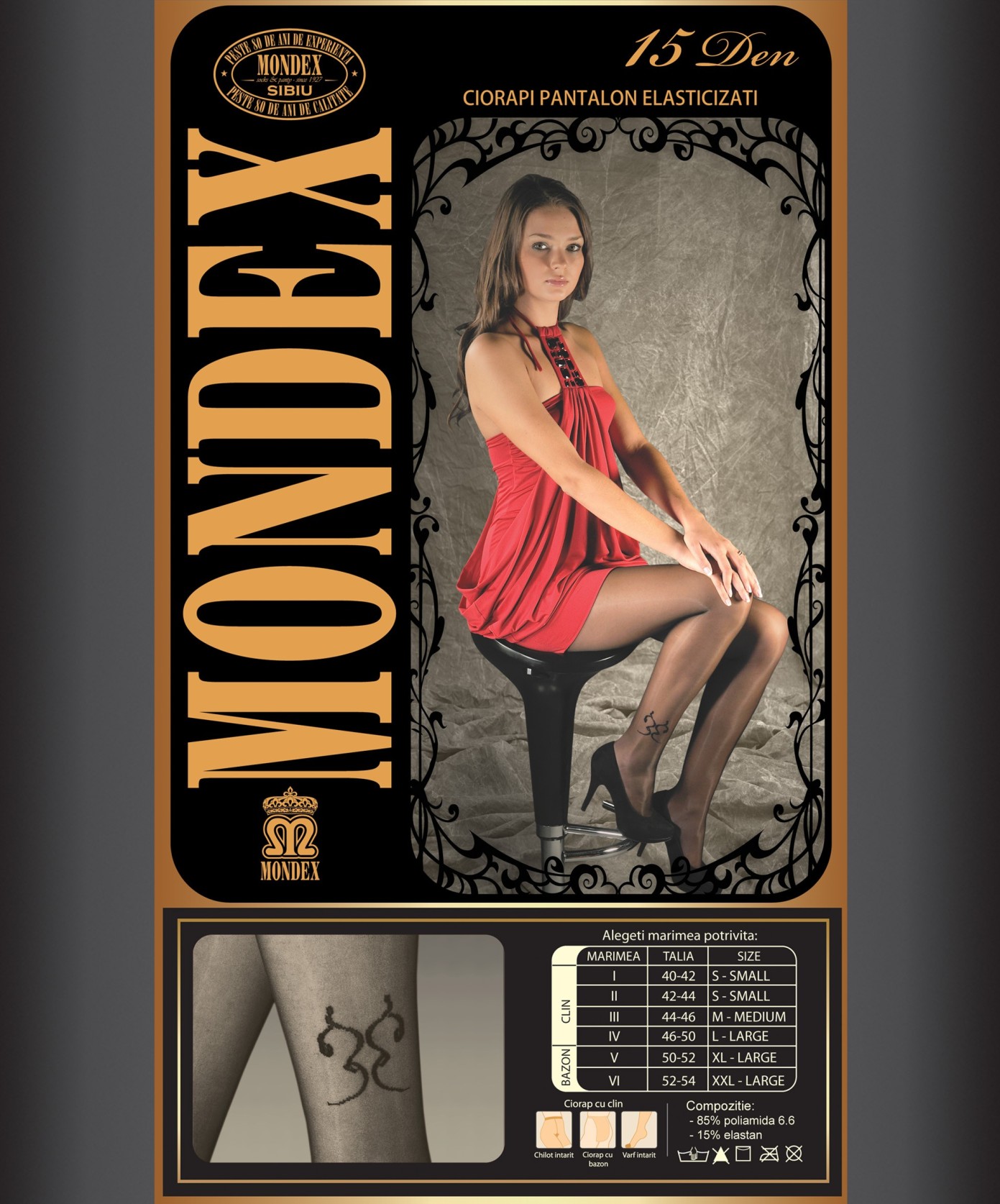 Ciorapi pantalon elasticizati cu model, 15 den - 9008-1