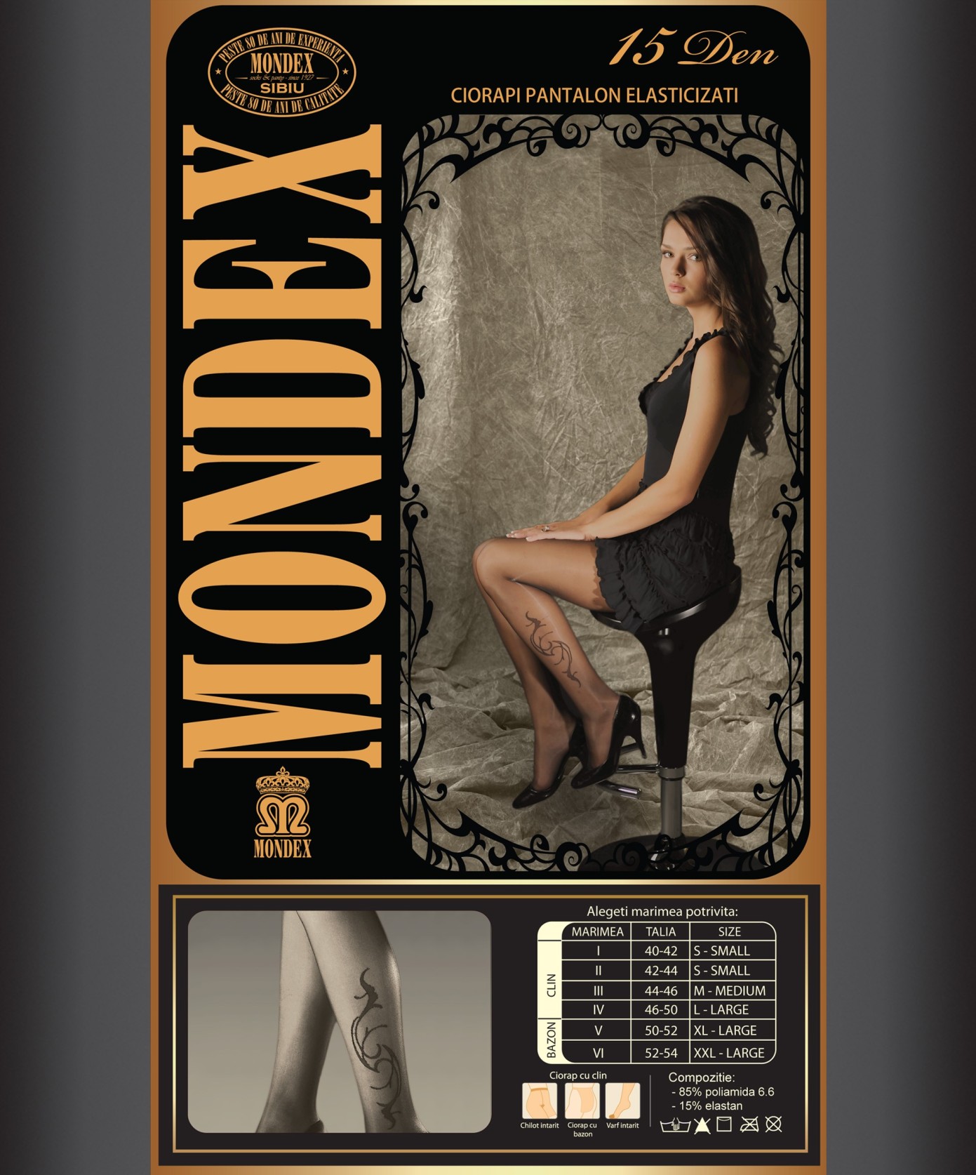 Ciorapi pantalon elasticizati cu model, 15 den - 9009-1