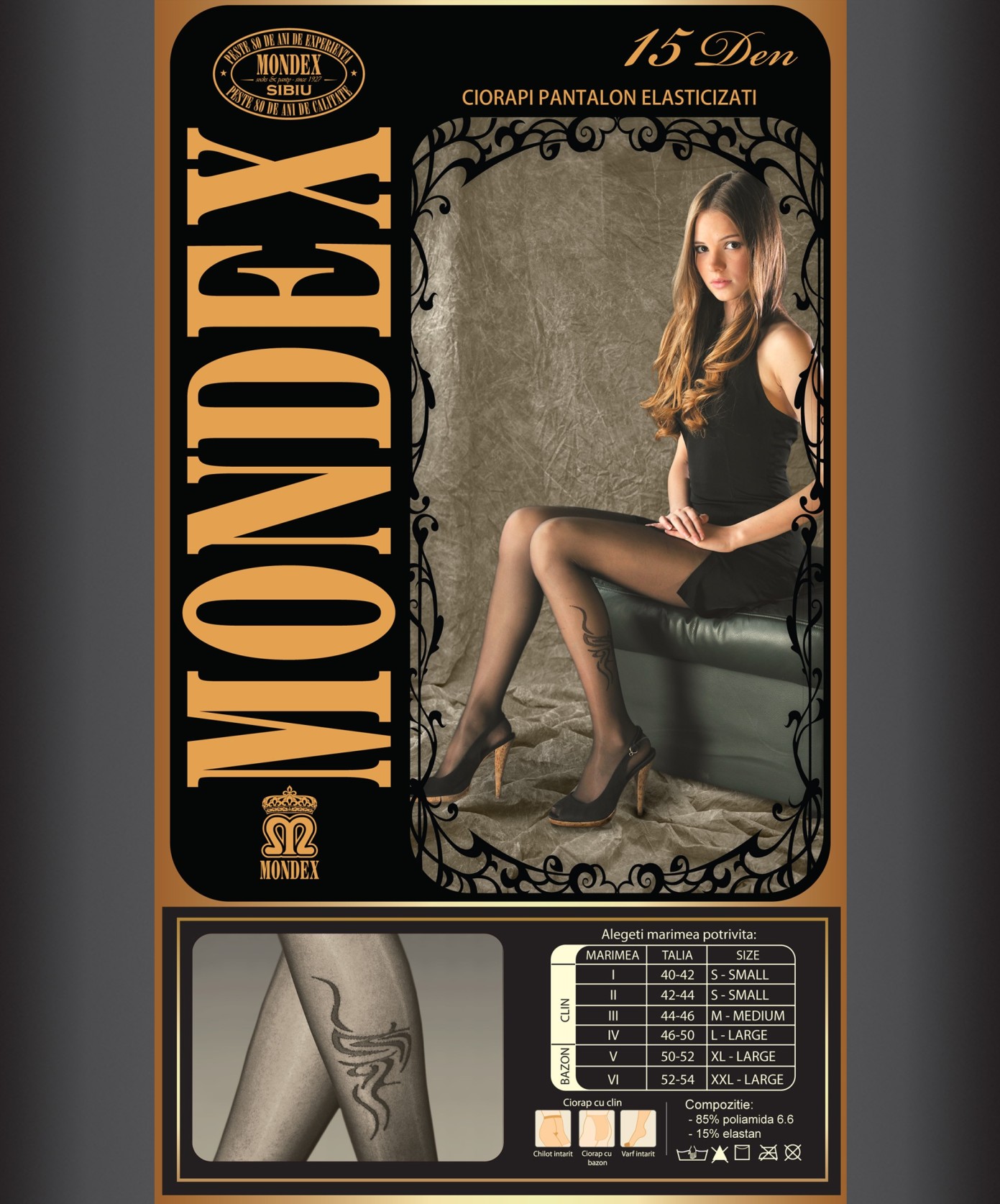 Ciorapi pantalon elasticizati cu model, 15 den - 9010-1