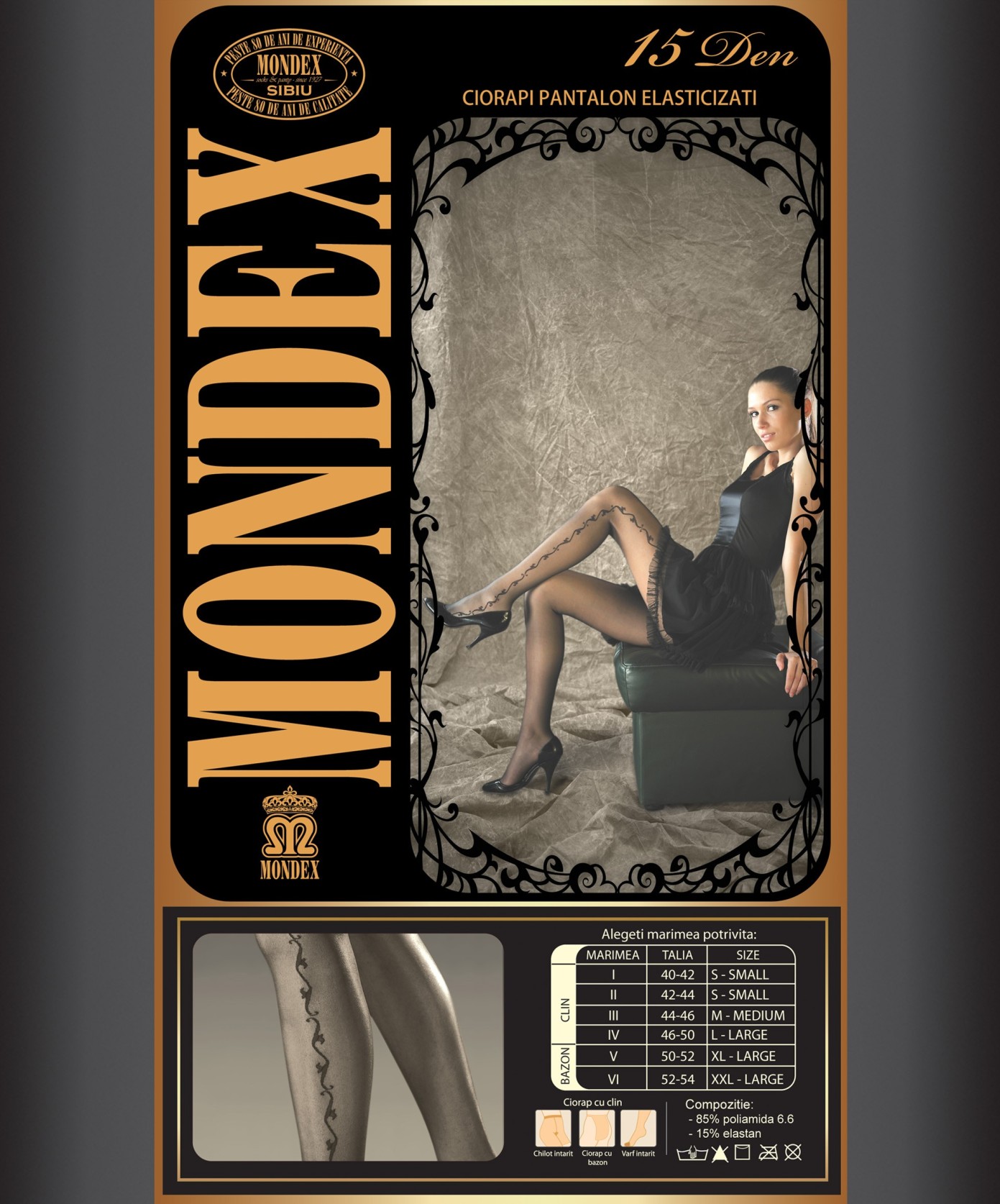 Ciorapi pantalon elasticizati cu model, 15 den - 9011-1
