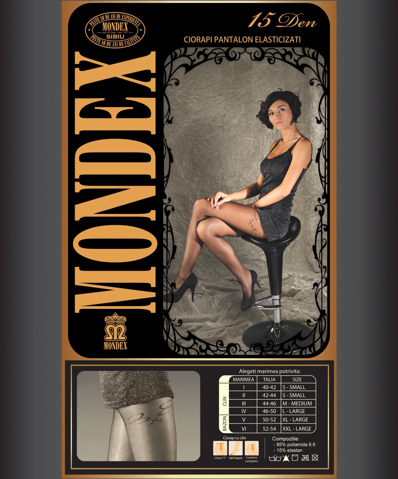 Ciorapi pantalon elasticizati cu model, 15 den - 9013-1