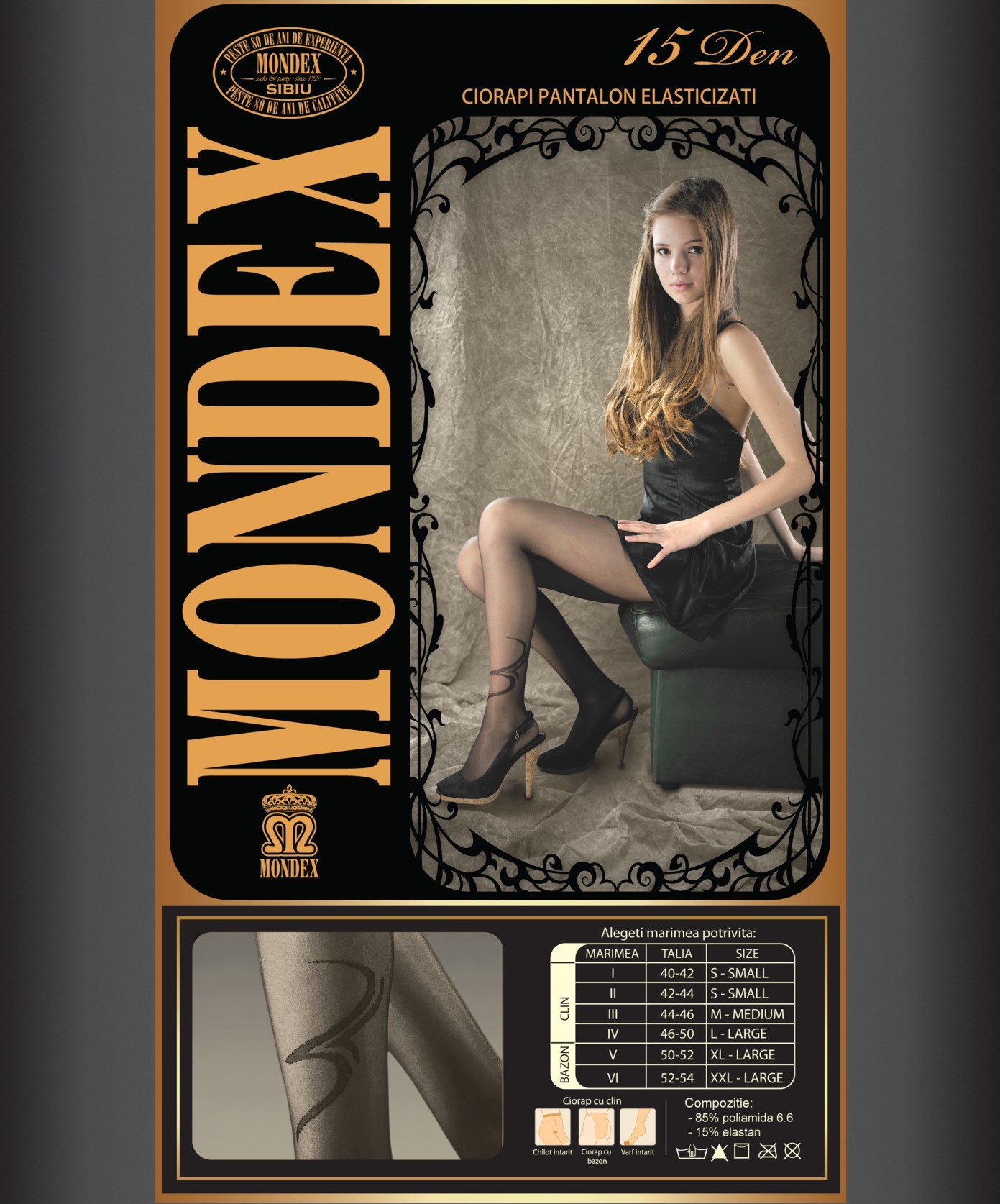 Ciorapi pantalon elasticizati cu model, 15 den - 9024-1