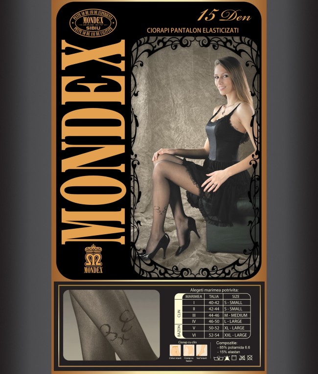 Ciorapi pantalon elasticizati cu model, 15 den - 9025-1