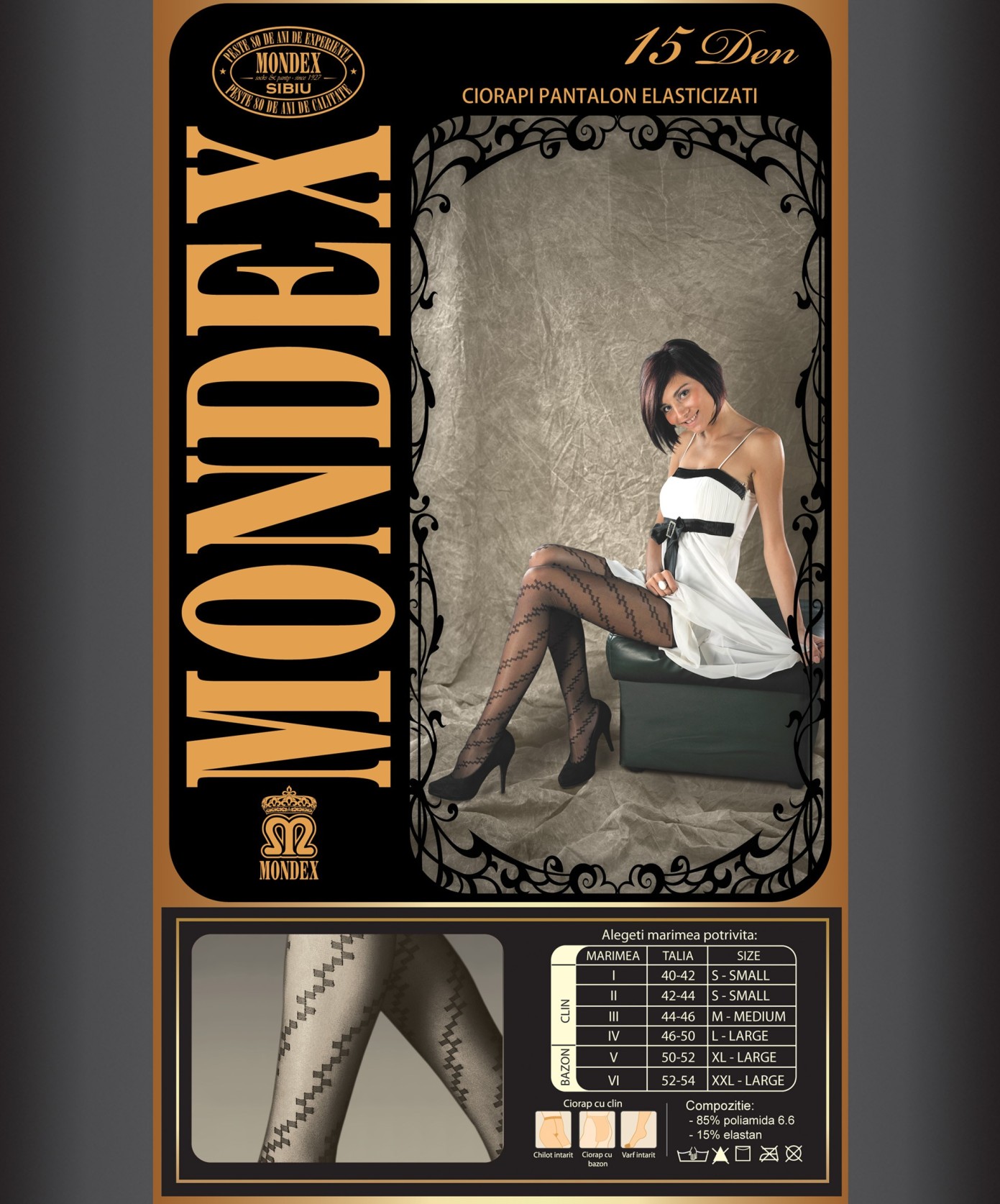 Ciorapi pantalon elasticizati cu model, 15 den - 9031-1