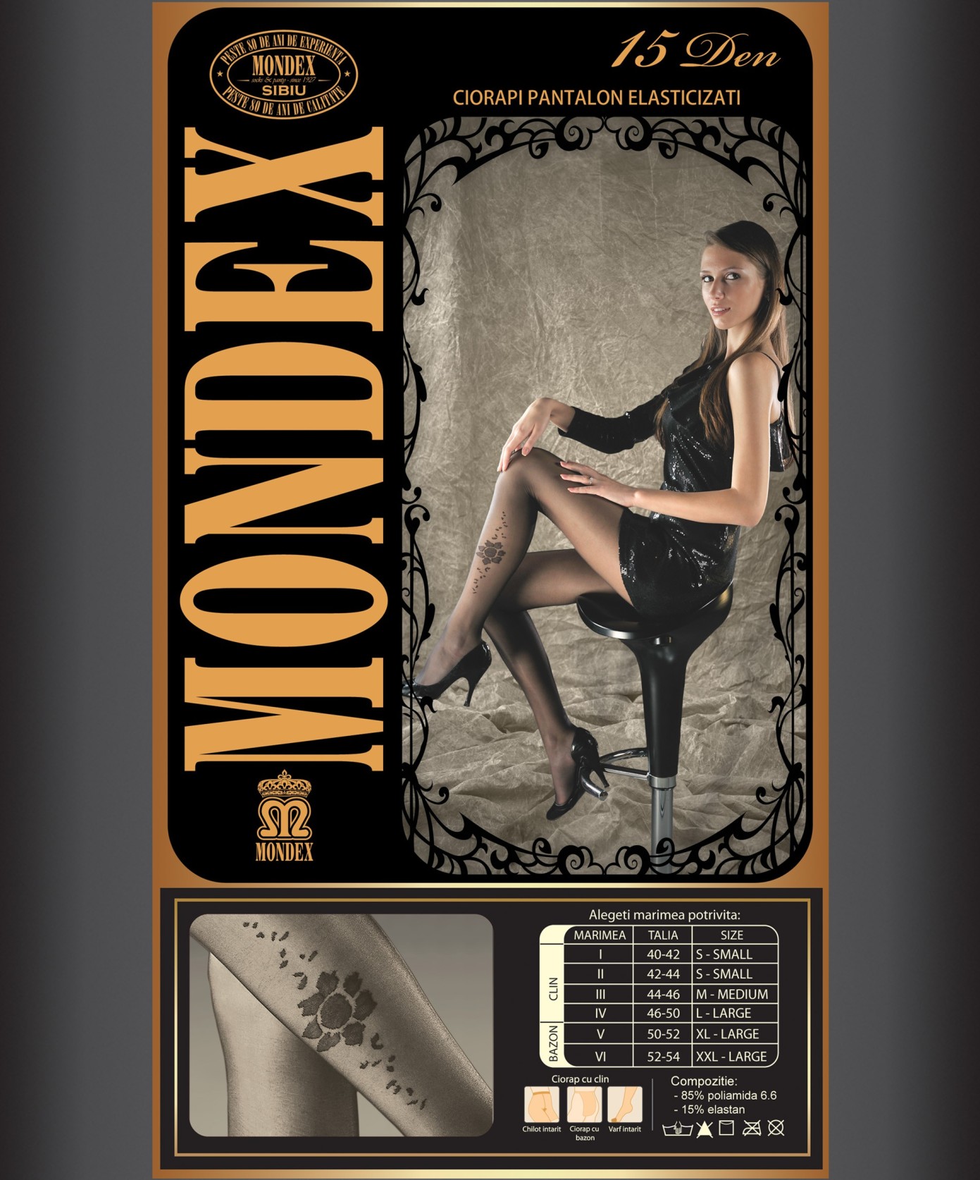 Ciorapi pantalon elasticizati cu model, 15 den - 9043-1